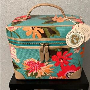 Spartina 449 Orange and Green Cosmetic Bag with Floral Design